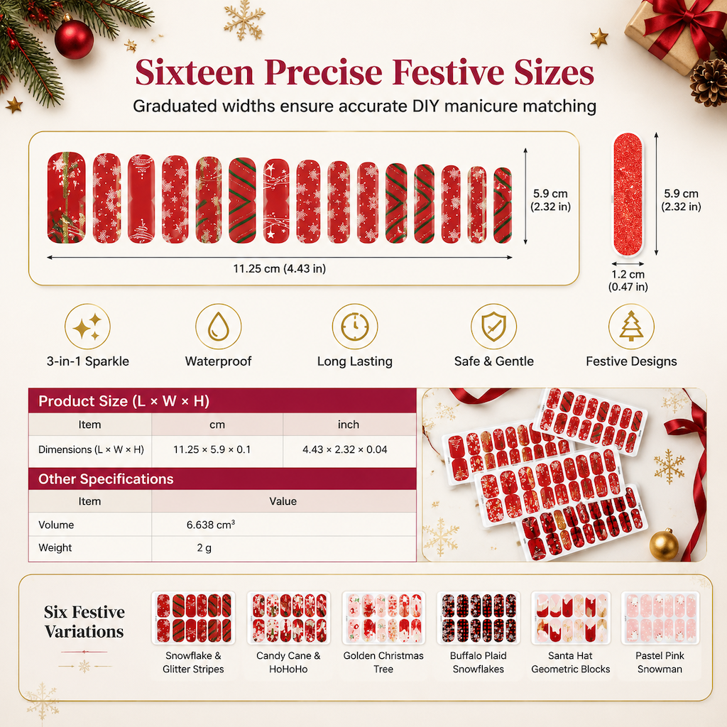 🎄 50% OFF! ✨ Christmas Glitter Nail Wraps – Waterproof, luminous & nail file included ✨