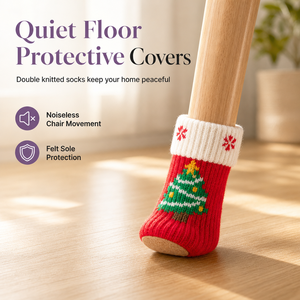 Christmas Knitted Chair Leg Covers with Felt Pads Non Slip Thickened Table Feet Socks Floor Protectors 8-Piece Set