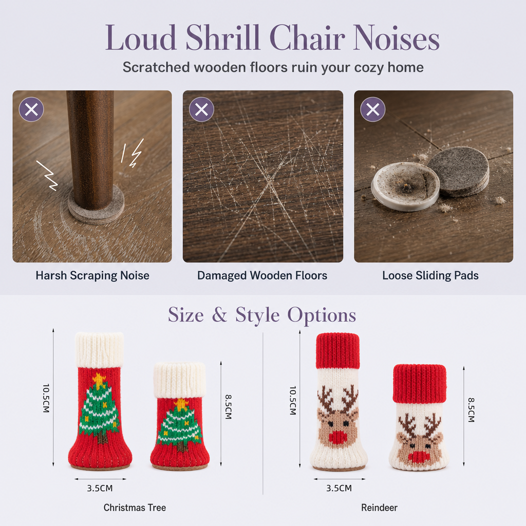 Christmas Knitted Chair Leg Covers with Felt Pads Non Slip Thickened Table Feet Socks Floor Protectors 8-Piece Set