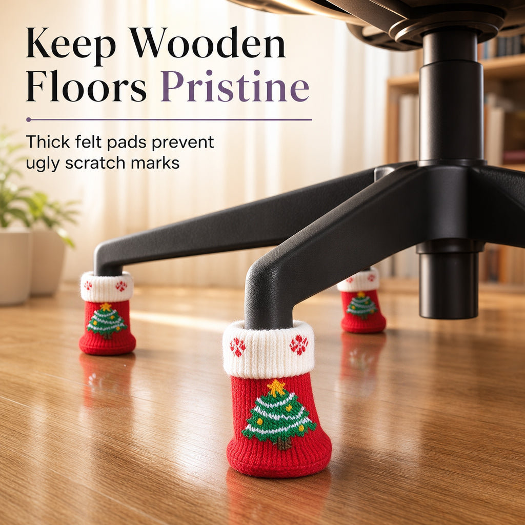 Christmas Knitted Chair Leg Covers with Felt Pads Non Slip Thickened Table Feet Socks Floor Protectors 8-Piece Set