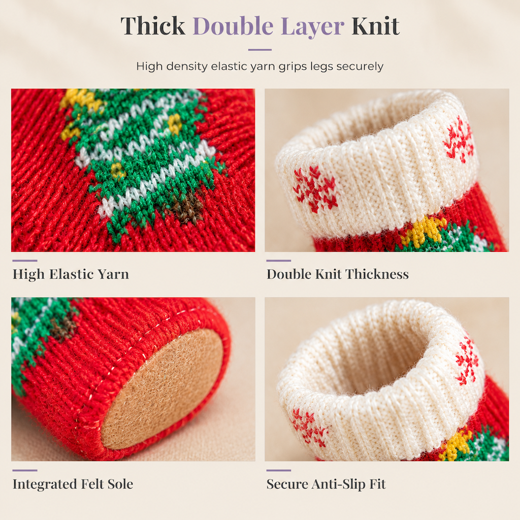 Christmas Knitted Chair Leg Covers with Felt Pads Non Slip Thickened Table Feet Socks Floor Protectors 8-Piece Set