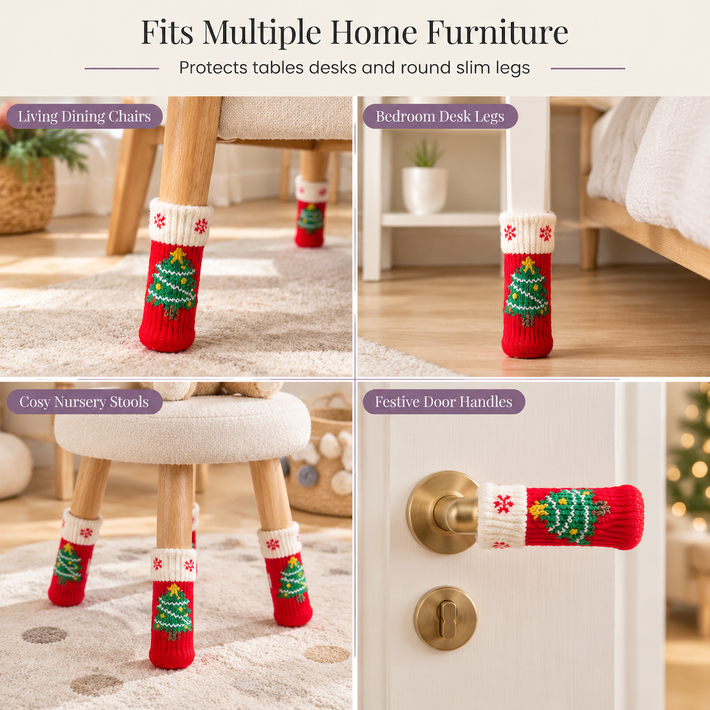 Christmas Knitted Chair Leg Covers with Felt Pads Non Slip Thickened Table Feet Socks Floor Protectors 8-Piece Set