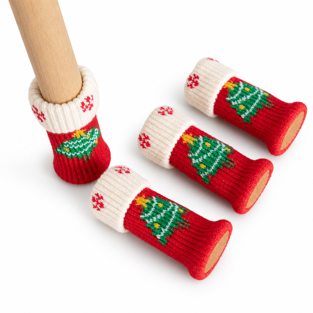 Christmas Knitted Chair Leg Covers with Felt Pads Non Slip Thickened Table Feet Socks Floor Protectors 8-Piece Set