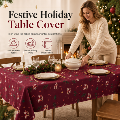 Printed Christmas Tablecloth Festive Holiday Party Table Cover for Home Decoration