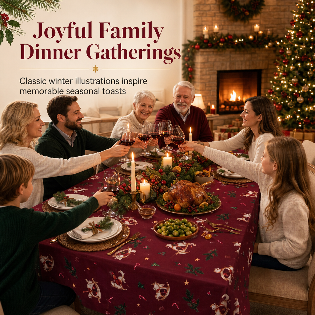 Printed Christmas Tablecloth Festive Holiday Party Table Cover for Home Decoration