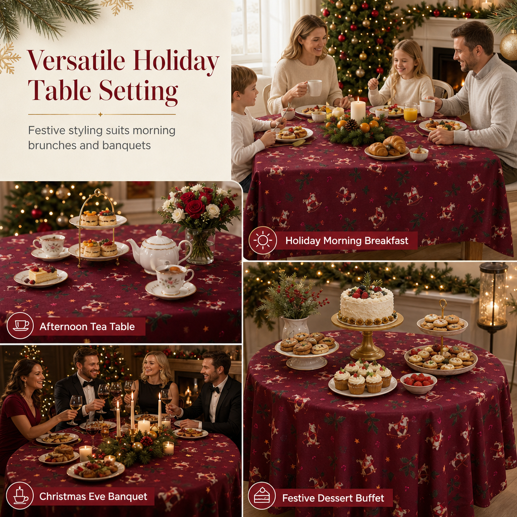 Printed Christmas Tablecloth Festive Holiday Party Table Cover for Home Decoration