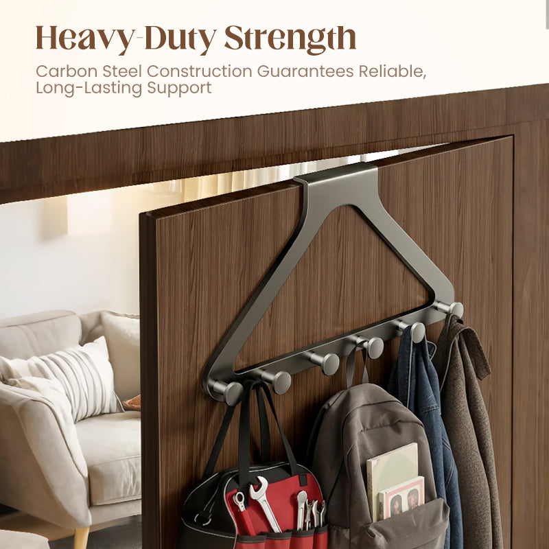 Drill-Free Over-the-Door 6-Hook Rack