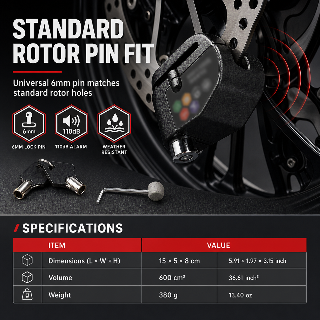Anti-Theft Disc Brake Alarm Lock for Bicycles Mountain Bikes Motorcycles and Electric Bikes