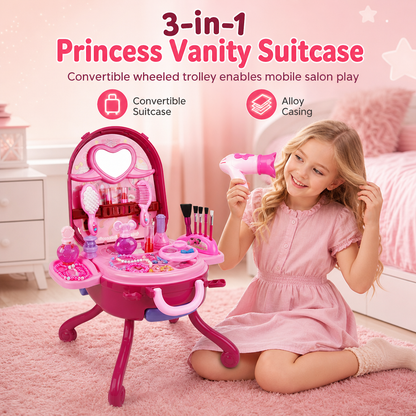 📢📢 50% OFF🎀Kids’ Pretend Makeup Vanity Suitcase – Portable Dress-Up Toy Set for Girls