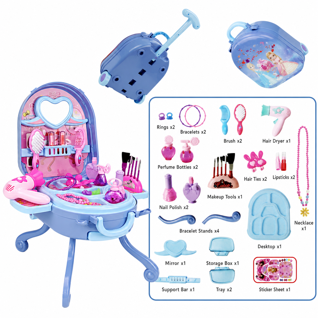 📢📢 50% OFF🎀Kids’ Pretend Makeup Vanity Suitcase – Portable Dress-Up Toy Set for Girls