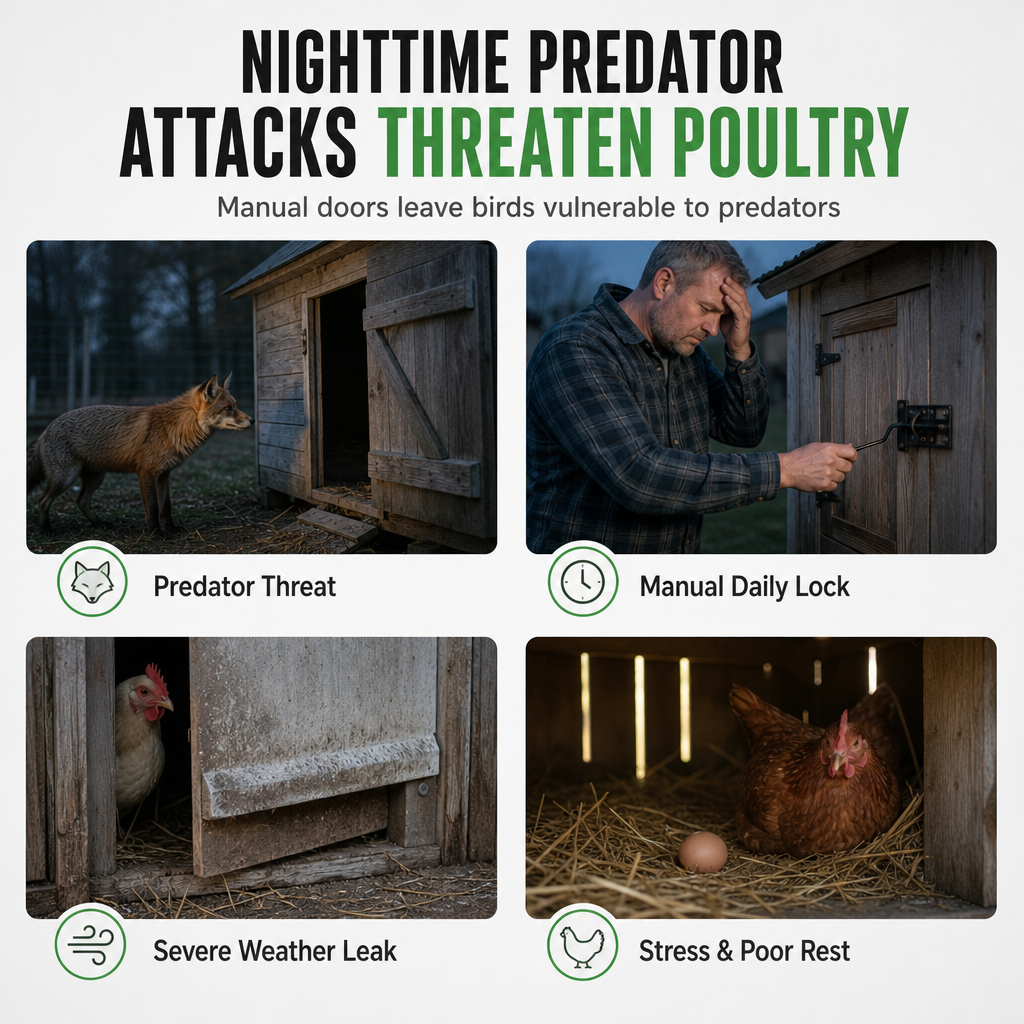 🔥50% OFF!!📢🐔 Solar Powered Automatic Chicken Coop Door – Remote Control & Anti-Pinch Protection, Make Daily Coop Opening Easier for Poultry Owners ✨