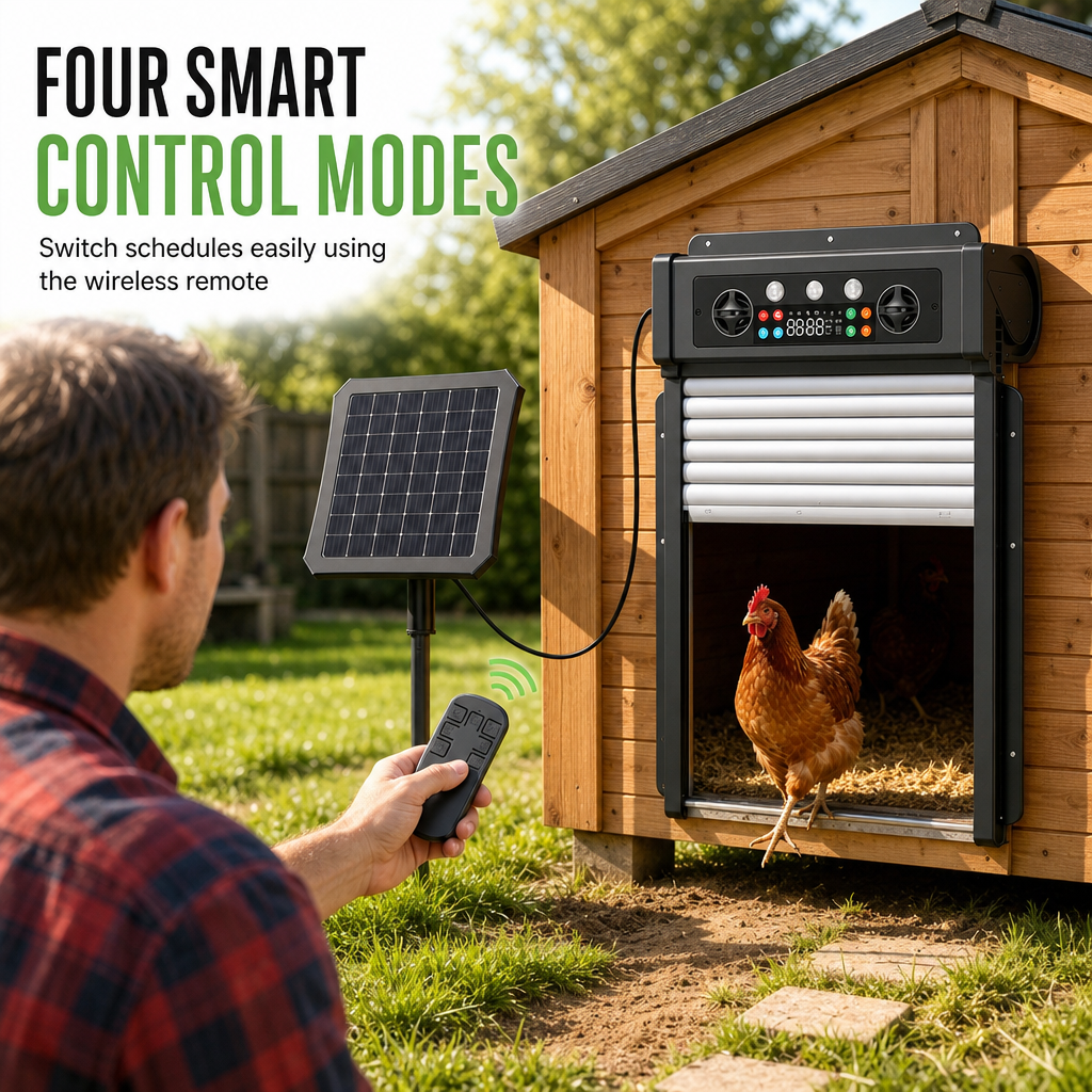 🔥50% OFF!!📢🐔 Solar Powered Automatic Chicken Coop Door – Remote Control & Anti-Pinch Protection, Make Daily Coop Opening Easier for Poultry Owners ✨