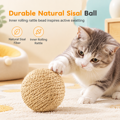 🐱 50% OFF! 🧶 Bite-Resistant Sisal Ball – Durable play for cats & kittens ✨