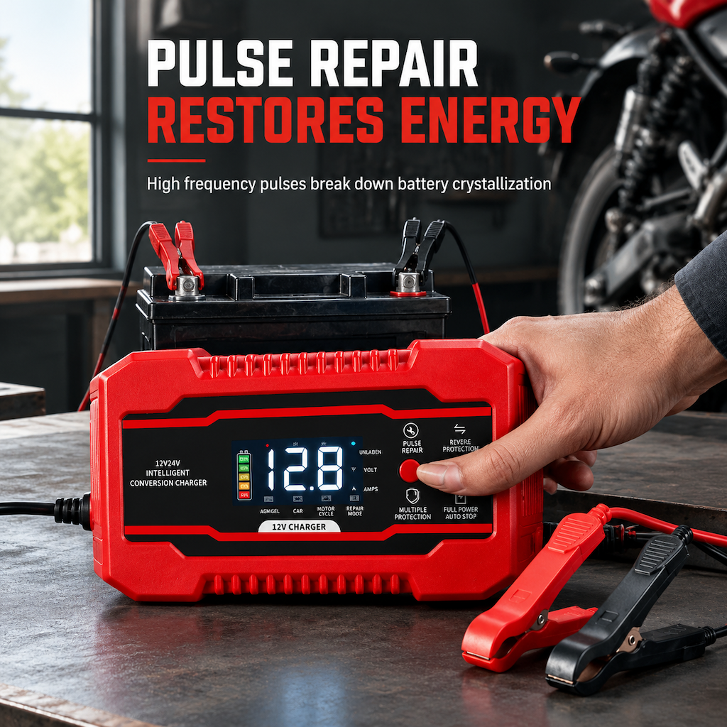 📢📢 50% OFF! 12V 6A Smart Battery Charger – Pulse Repair Mode for Car & Motorcycle Lead-Acid Batteries 🔋🚗