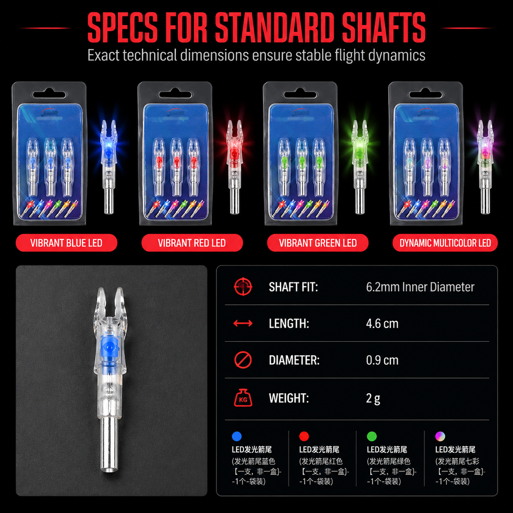Automatic LED Lighted Arrow Nock for 6.2mm Inner Diameter Arrow Shafts