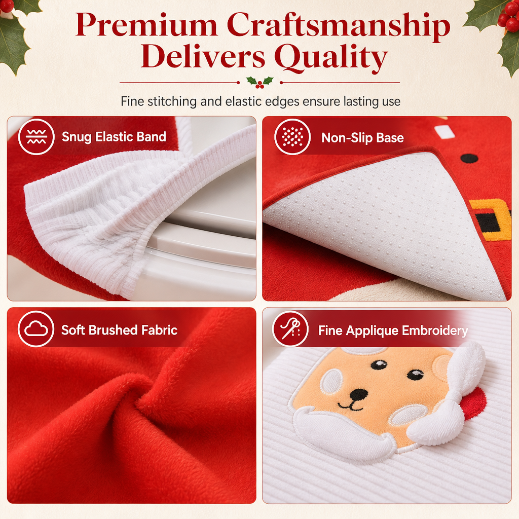 🎄50% OFF🚽Christmas Toilet Seat Cover and Rug 3-Piece Set Holiday Bathroom with Santa Claus Snowman and Reindeer