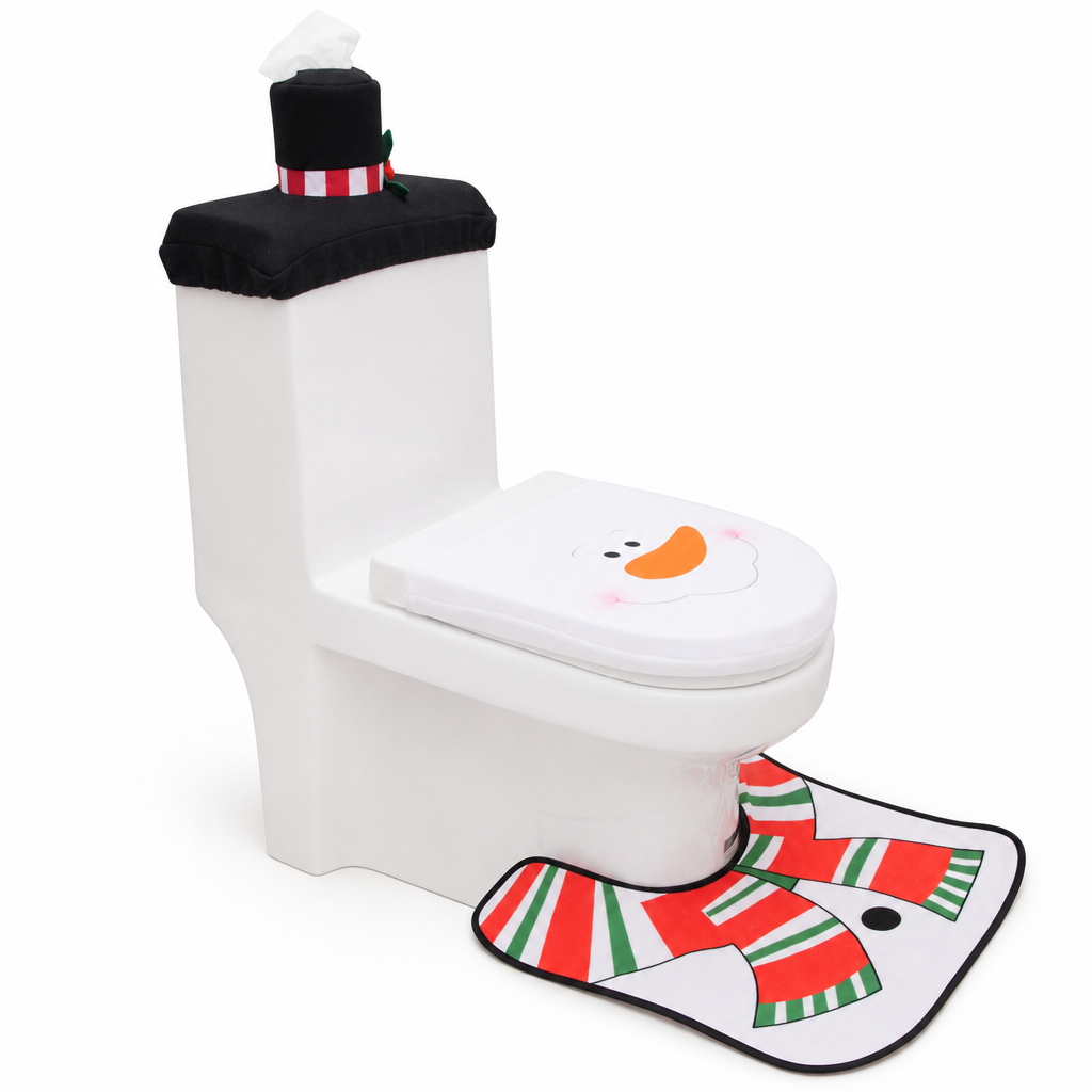 🎄50% OFF🚽Christmas Toilet Seat Cover and Rug 3-Piece Set Holiday Bathroom with Santa Claus Snowman and Reindeer