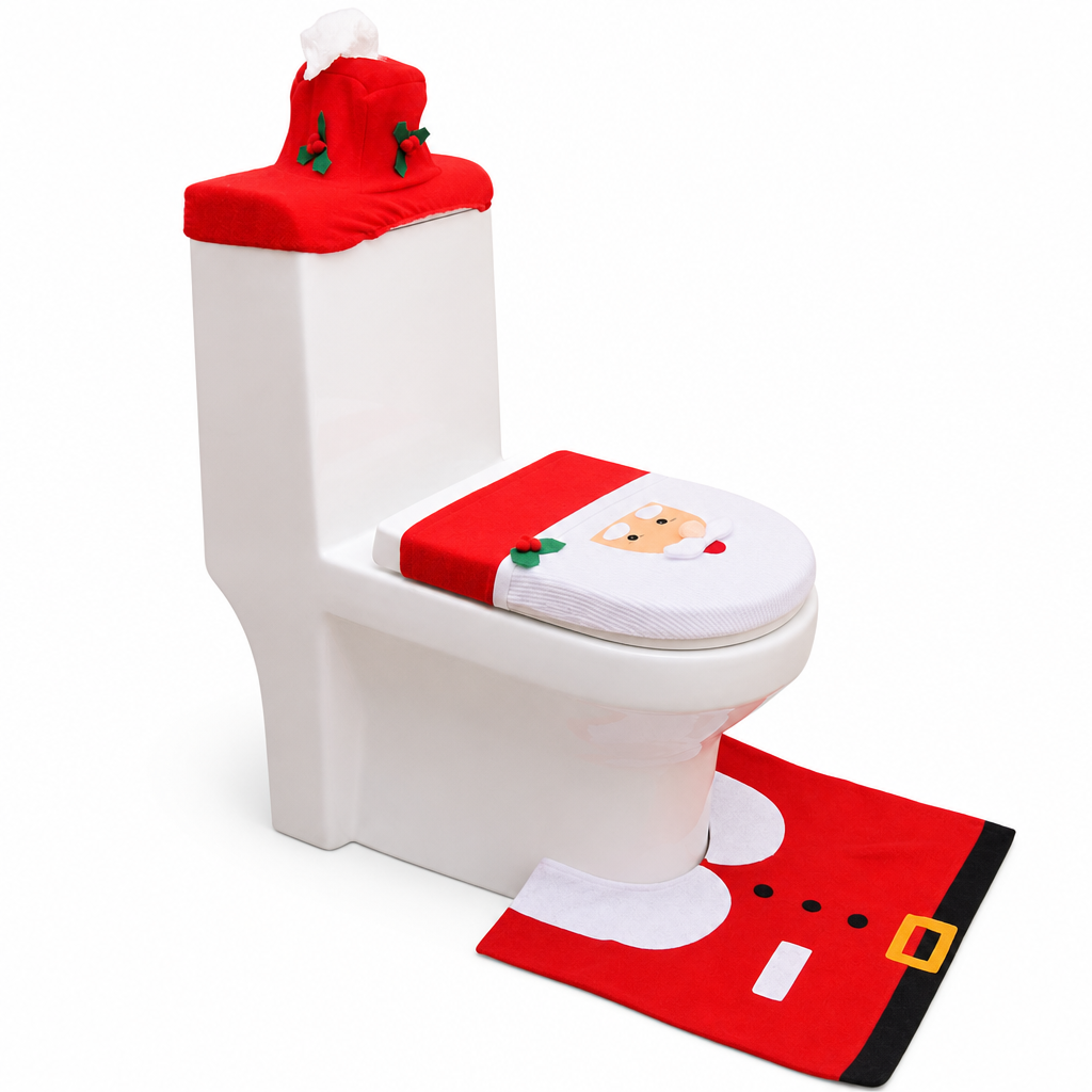 🎄50% OFF🚽Christmas Toilet Seat Cover and Rug 3-Piece Set Holiday Bathroom with Santa Claus Snowman and Reindeer