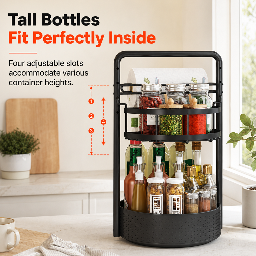 🔥50% OFF!!📢🌀 Rotating Spice Rack Organiser – 360° Spinning Condiment Holder for Kitchen Countertops ✨