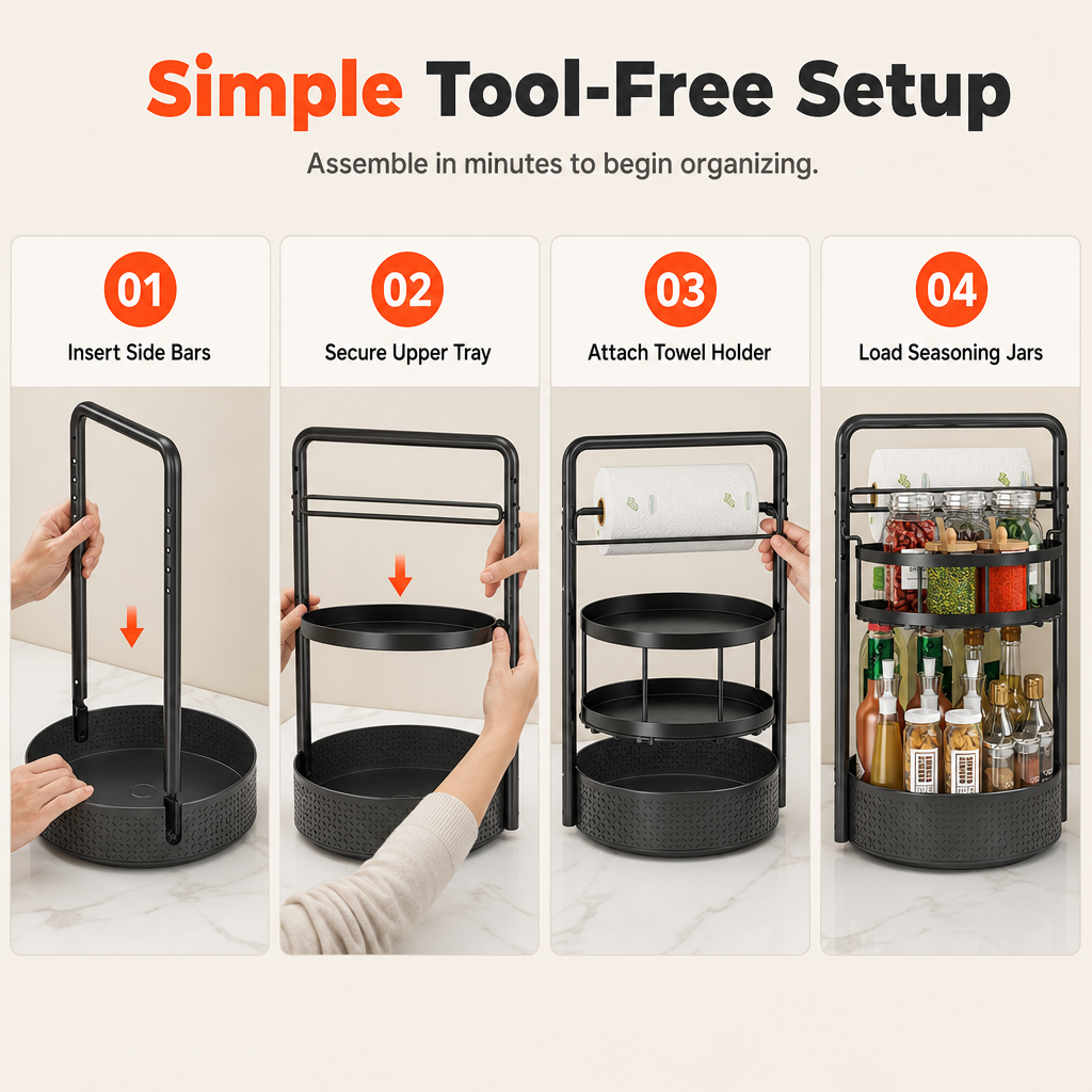 🔥50% OFF!!📢🌀 Rotating Spice Rack Organiser – 360° Spinning Condiment Holder for Kitchen Countertops ✨