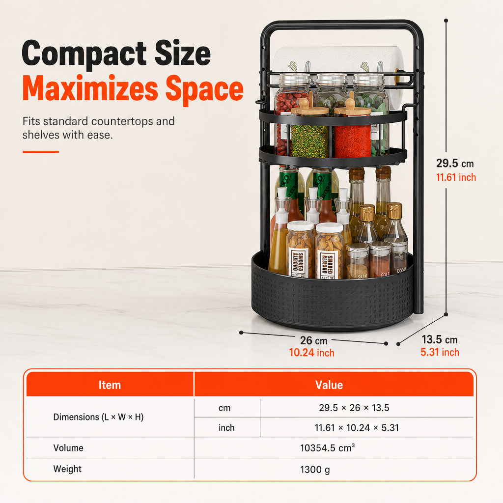 🔥50% OFF!!📢🌀 Rotating Spice Rack Organiser – 360° Spinning Condiment Holder for Kitchen Countertops ✨