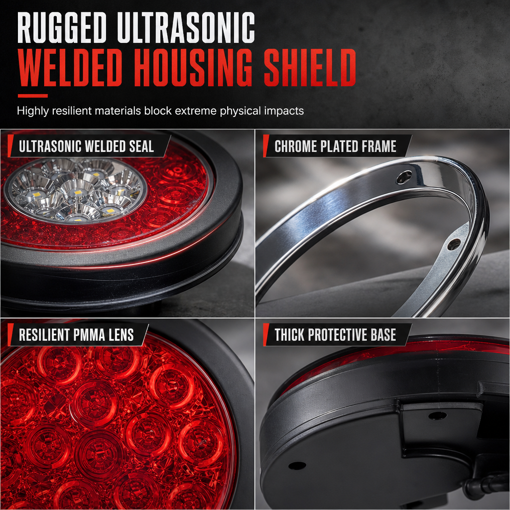 1 Pair of 4 Inch Round LED Tail Lights 12V 24V Turn Signal Brake Lights for Trucks and Trailers