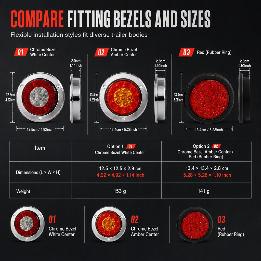 1 Pair of 4 Inch Round LED Tail Lights 12V 24V Turn Signal Brake Lights for Trucks and Trailers