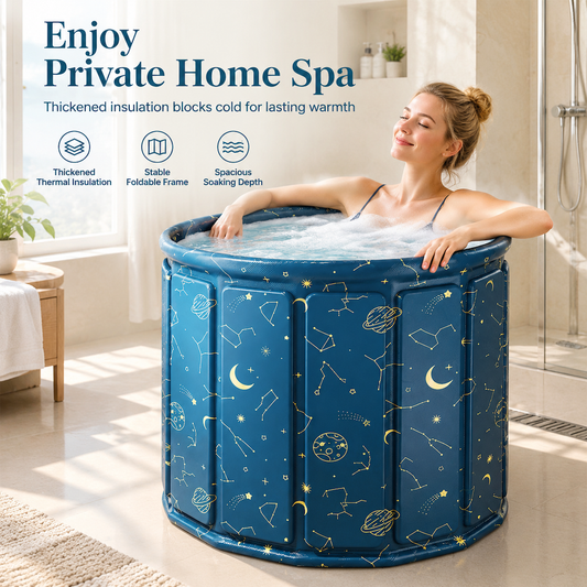 Portable Folding Bathtub for Adults Large Thickened Insulated Soaking Tub with Cushion and Drain Pipe