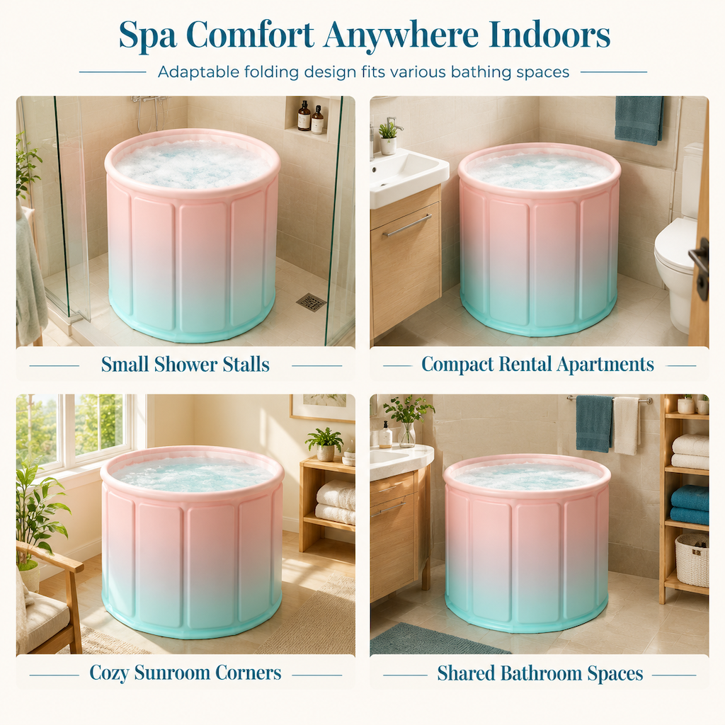 Portable Folding Bathtub for Adults Large Thickened Insulated Soaking Tub with Cushion and Drain Pipe