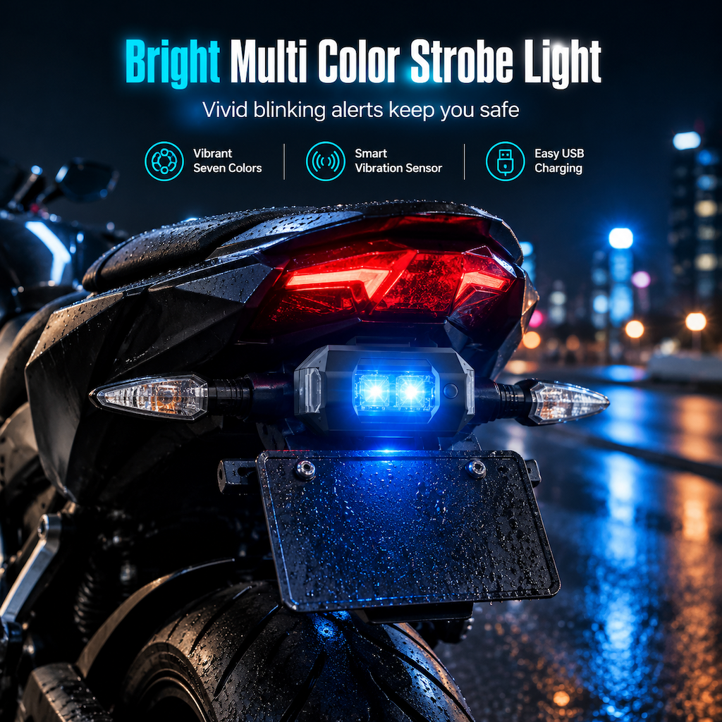 Multicolor LED Strobe Warning Light with Vibration Sensor and Remote Control for Motorcycle Drone Bicycle and Outdoor Use