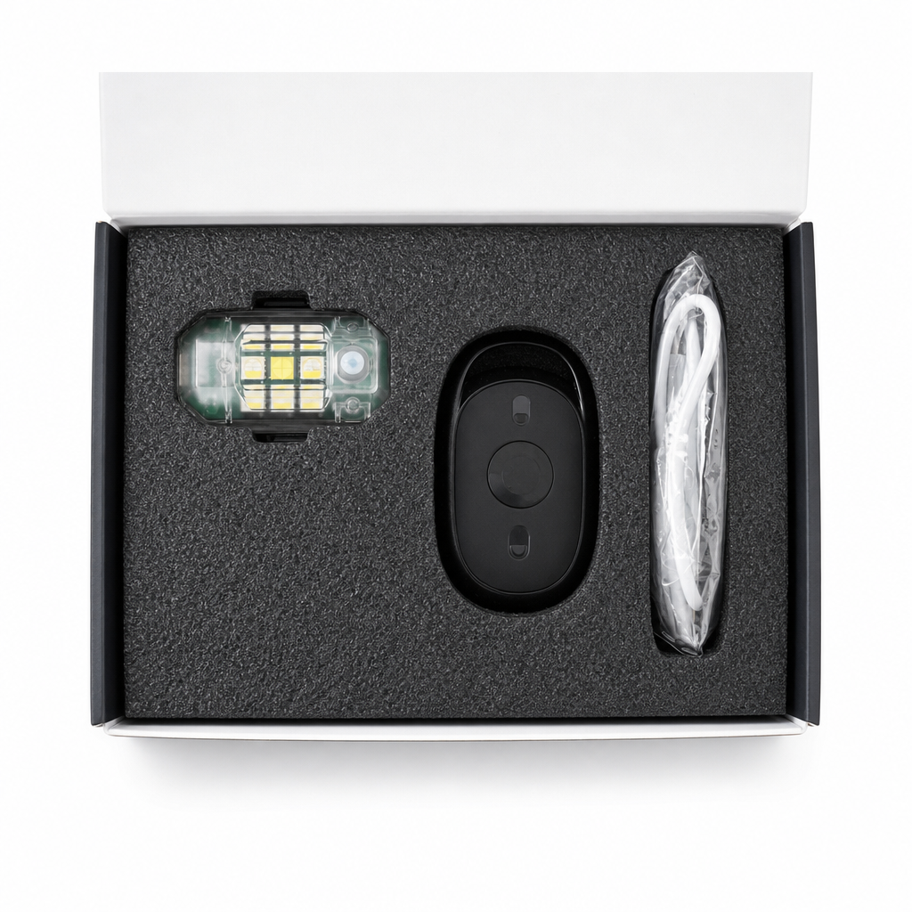 Multicolor LED Strobe Warning Light with Vibration Sensor and Remote Control for Motorcycle Drone Bicycle and Outdoor Use