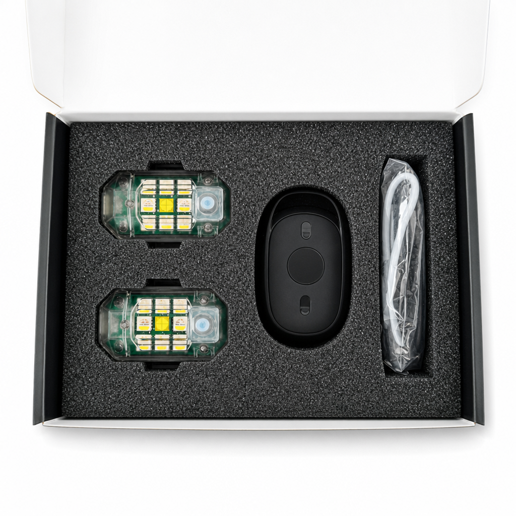 Multicolor LED Strobe Warning Light with Vibration Sensor and Remote Control for Motorcycle Drone Bicycle and Outdoor Use