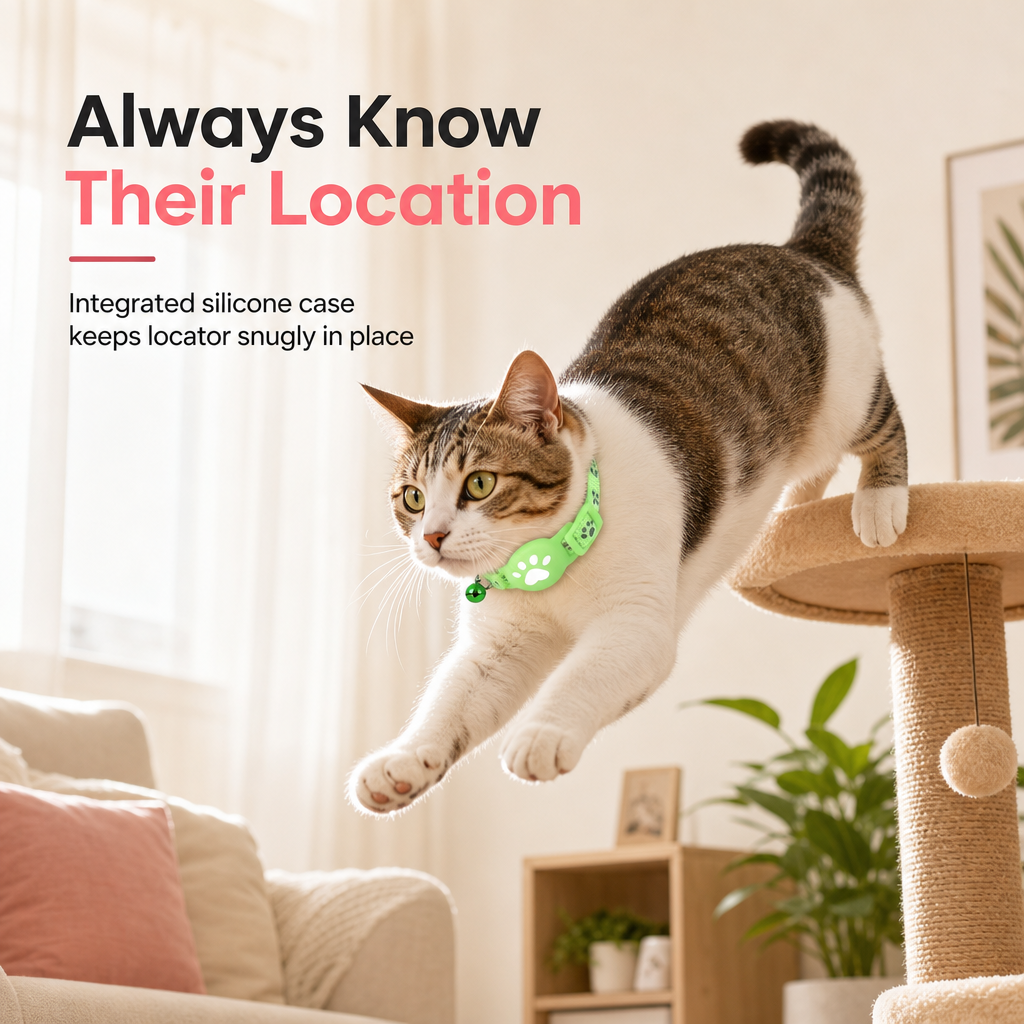 Reflective Cat Collar with Waterproof Smart Pet Tracker Locator