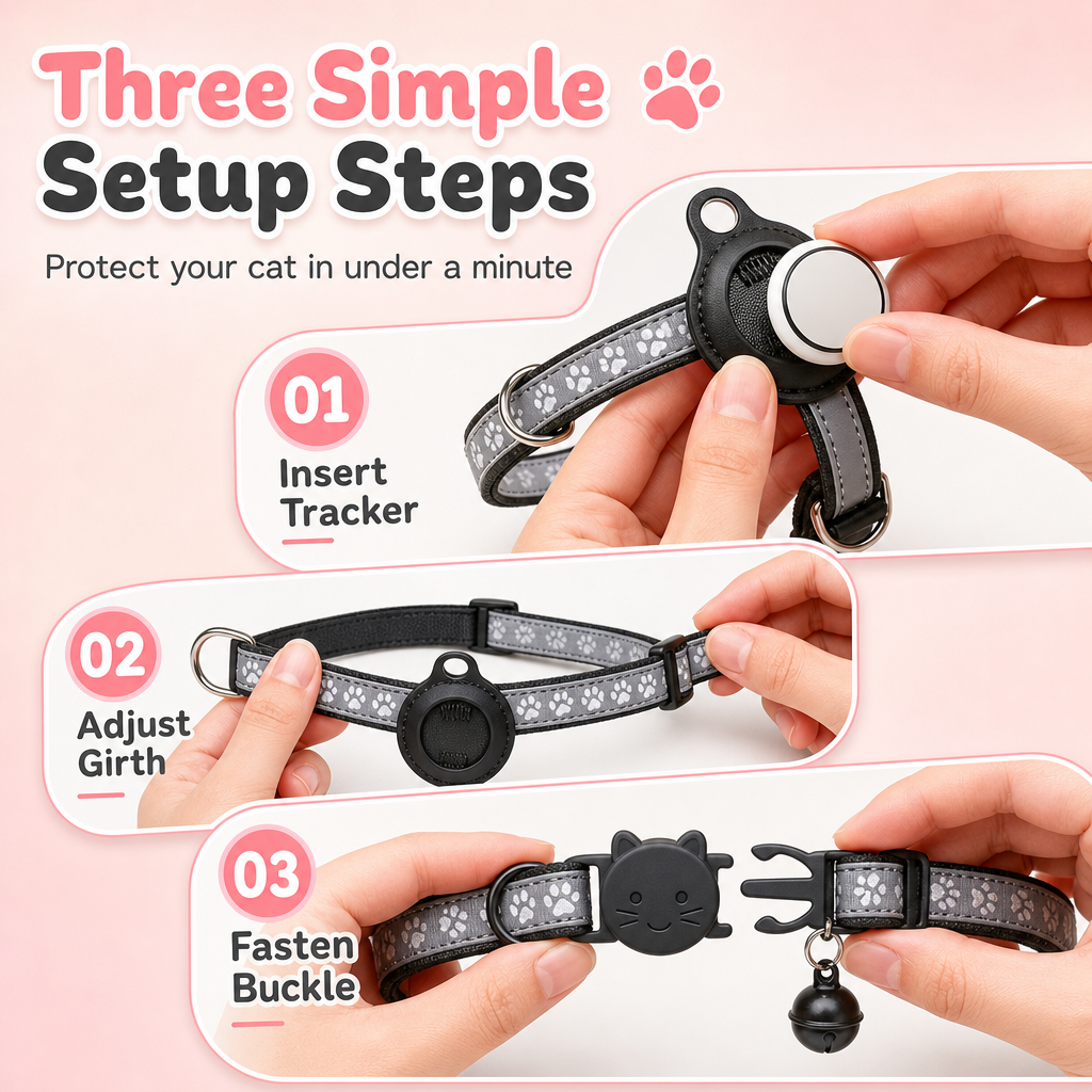 Reflective Cat Collar with Waterproof Smart Pet Tracker Locator