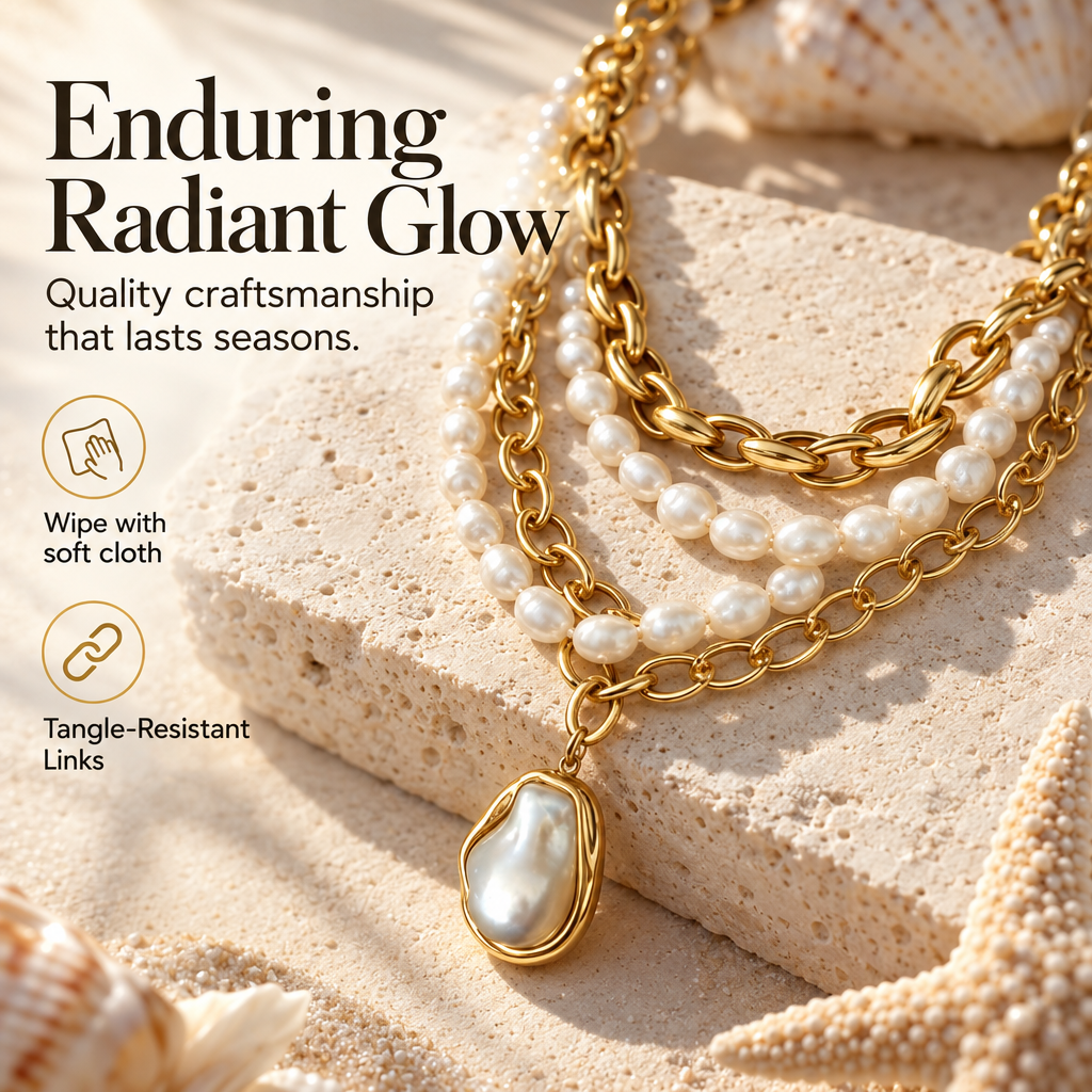 📢📢 50% OFF🐚 Layered Starfish & Shell Necklace – Pearl Accents & Coastal Charm for Beach Days and Everyday Style
