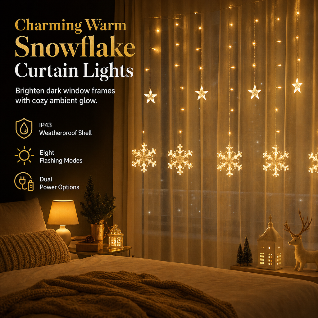 ❄️ 50% OFF! ✨ LED Snowflake Curtain Lights – Waterproof & festive décor ✨