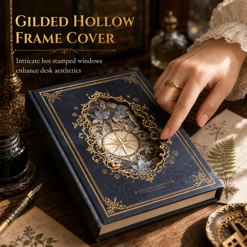 📢📢50% OFF !! ⏰Vintage European Style Hardcover Journal Notebook with Hollow Out Cover Gold Foil Accents and Color Illustrated Pages