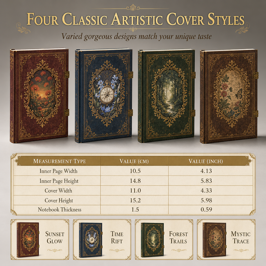 📢📢50% OFF !! ⏰Vintage European Style Hardcover Journal Notebook with Hollow Out Cover Gold Foil Accents and Color Illustrated Pages