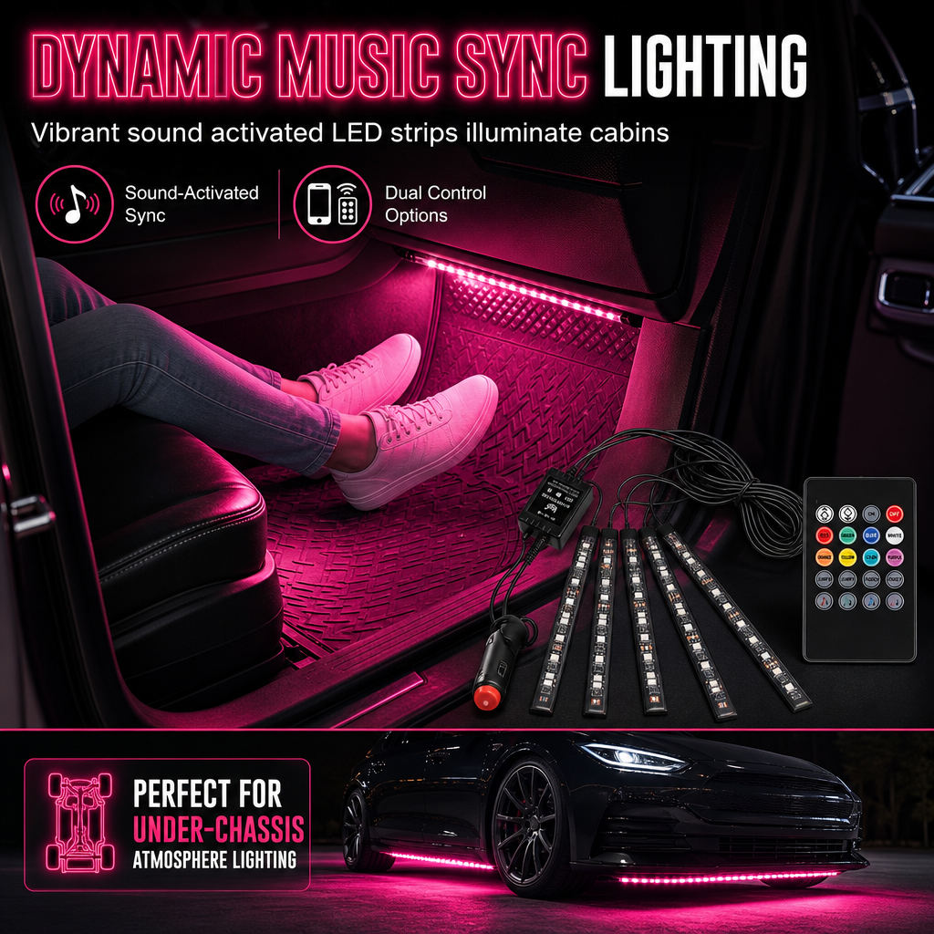 Sound Activated 12 LED Car Interior Ambient Light RGB Multicolor Footwell Decorative Lamp