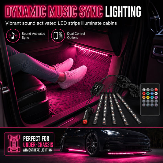 Sound Activated 12 LED Car Interior Ambient Light RGB Multicolor Footwell Decorative Lamp