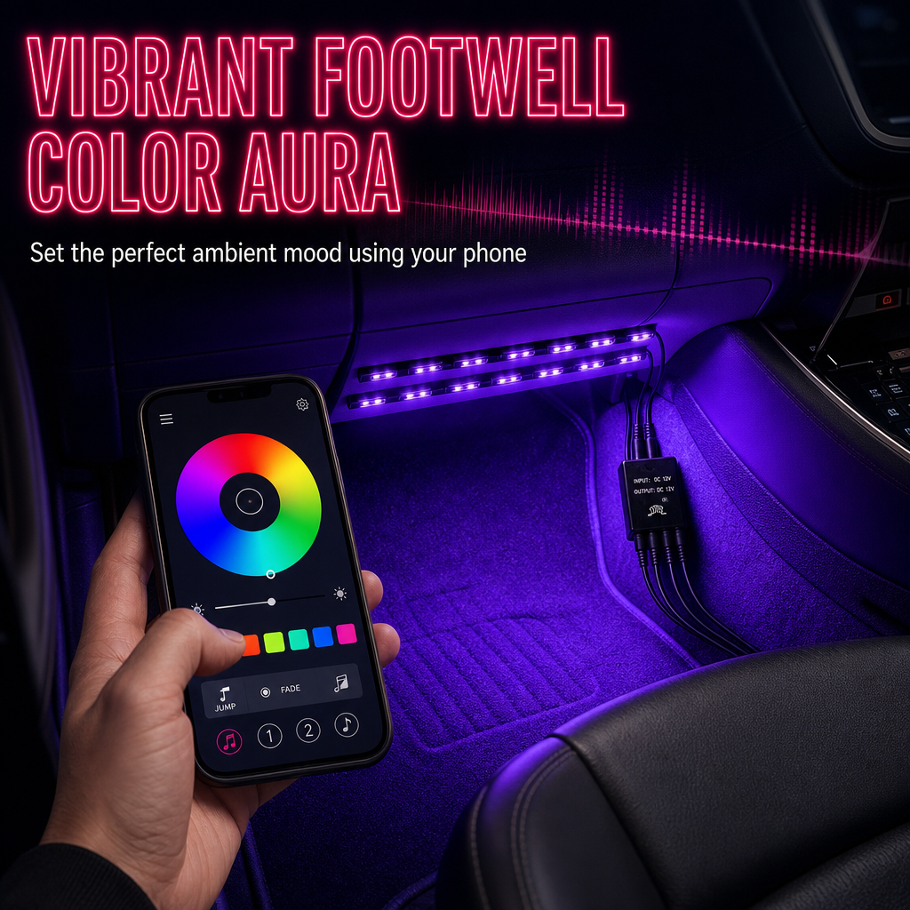 Sound Activated 12 LED Car Interior Ambient Light RGB Multicolor Footwell Decorative Lamp