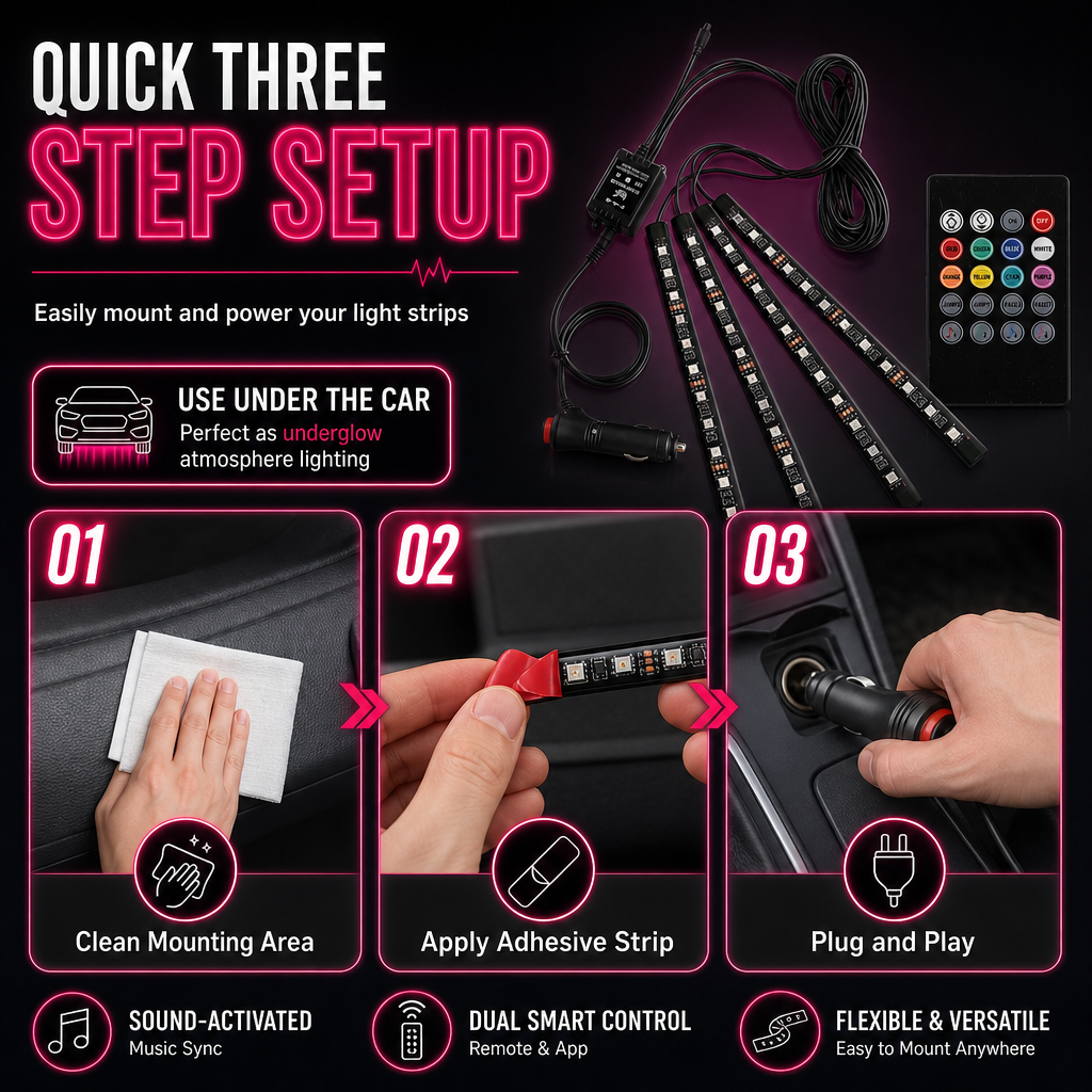 Sound Activated 12 LED Car Interior Ambient Light RGB Multicolor Footwell Decorative Lamp