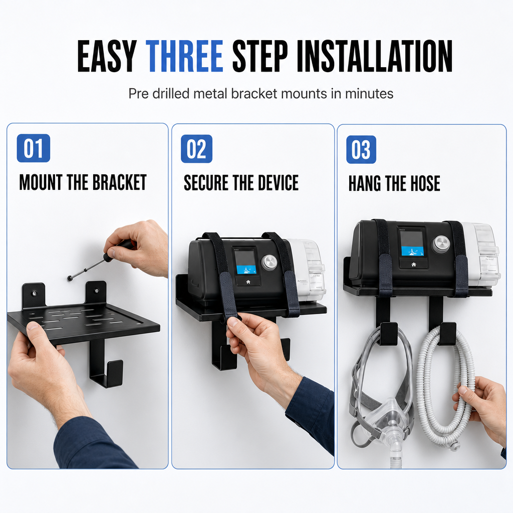 🏠 CPAP Bedside Organizer & Wall Mount Shelf | Secure, Space-Saving Storage