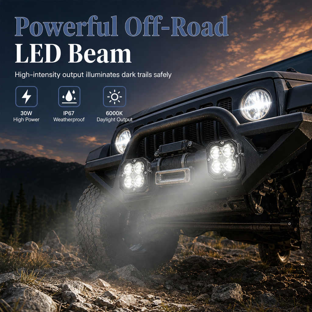 Pair of 30W Square LED Work Lights Waterproof Dustproof Off Road Driving Pod Lights for Cars and Trucks