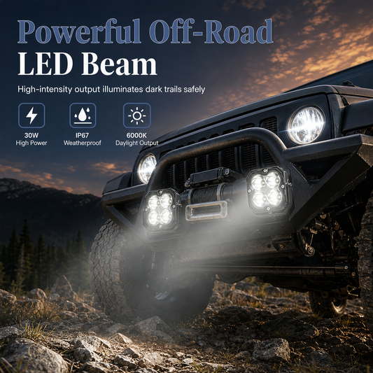 Pair of 30W Square LED Work Lights Waterproof Dustproof Off Road Driving Pod Lights for Cars and Trucks