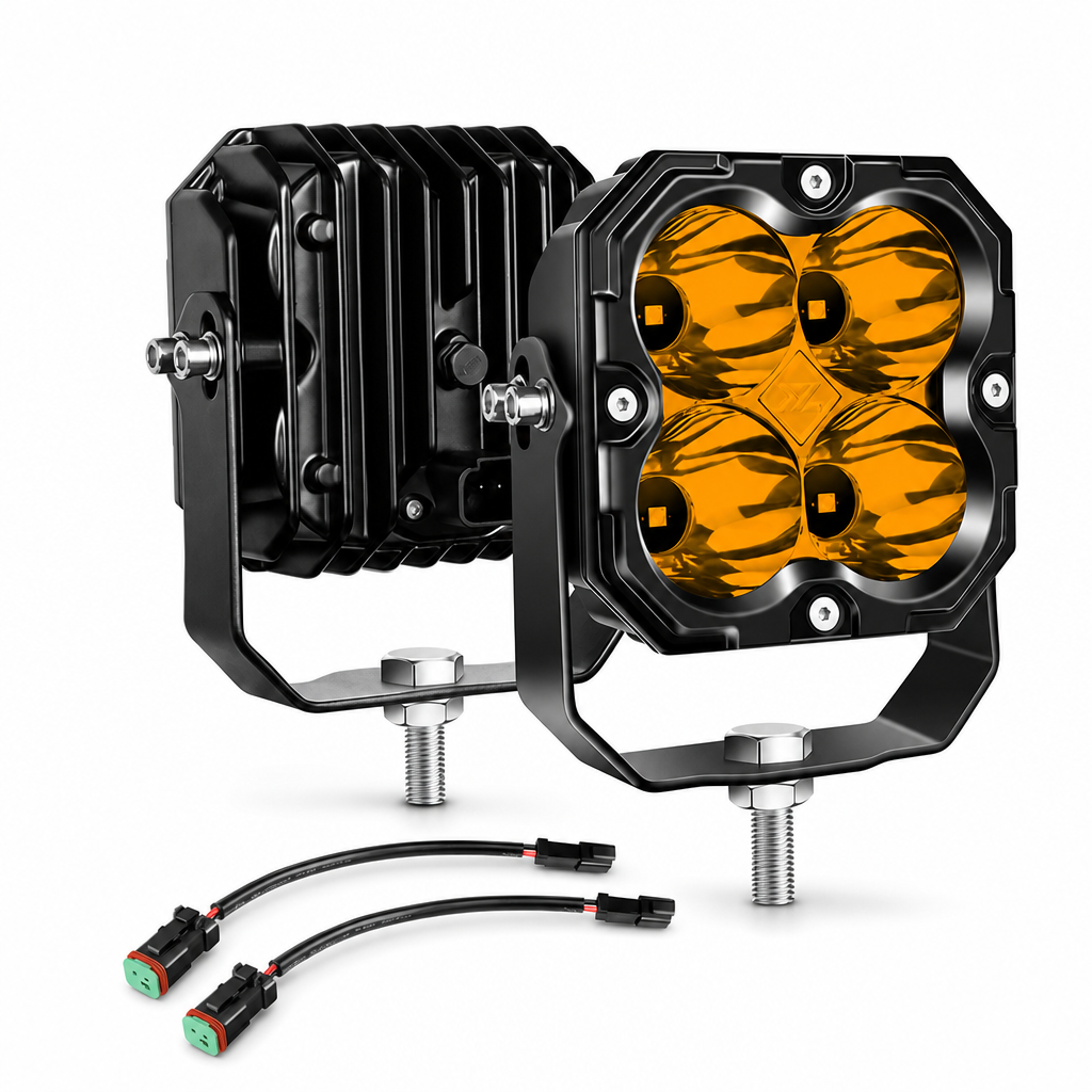Pair of 30W Square LED Work Lights Waterproof Dustproof Off Road Driving Pod Lights for Cars and Trucks