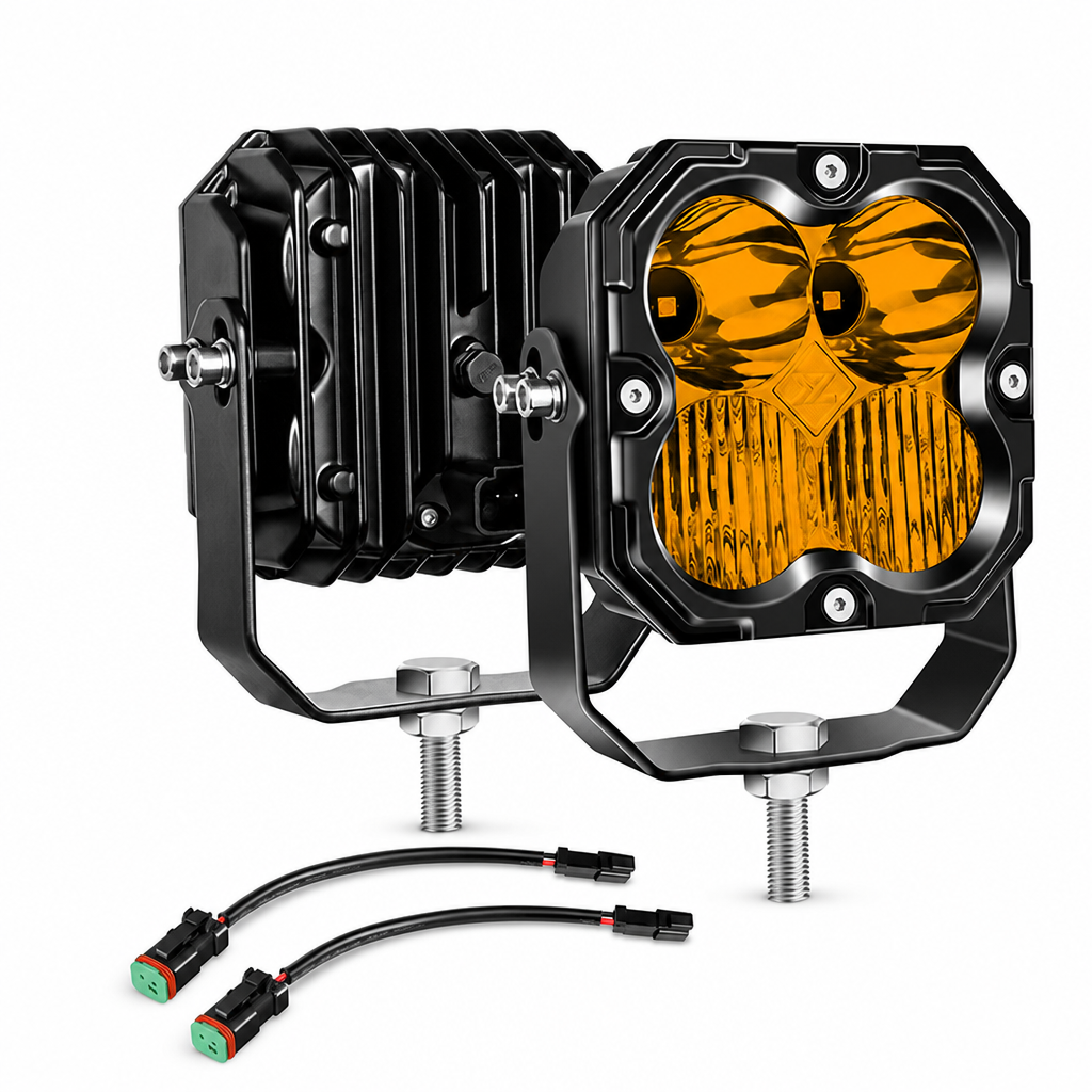Pair of 30W Square LED Work Lights Waterproof Dustproof Off Road Driving Pod Lights for Cars and Trucks