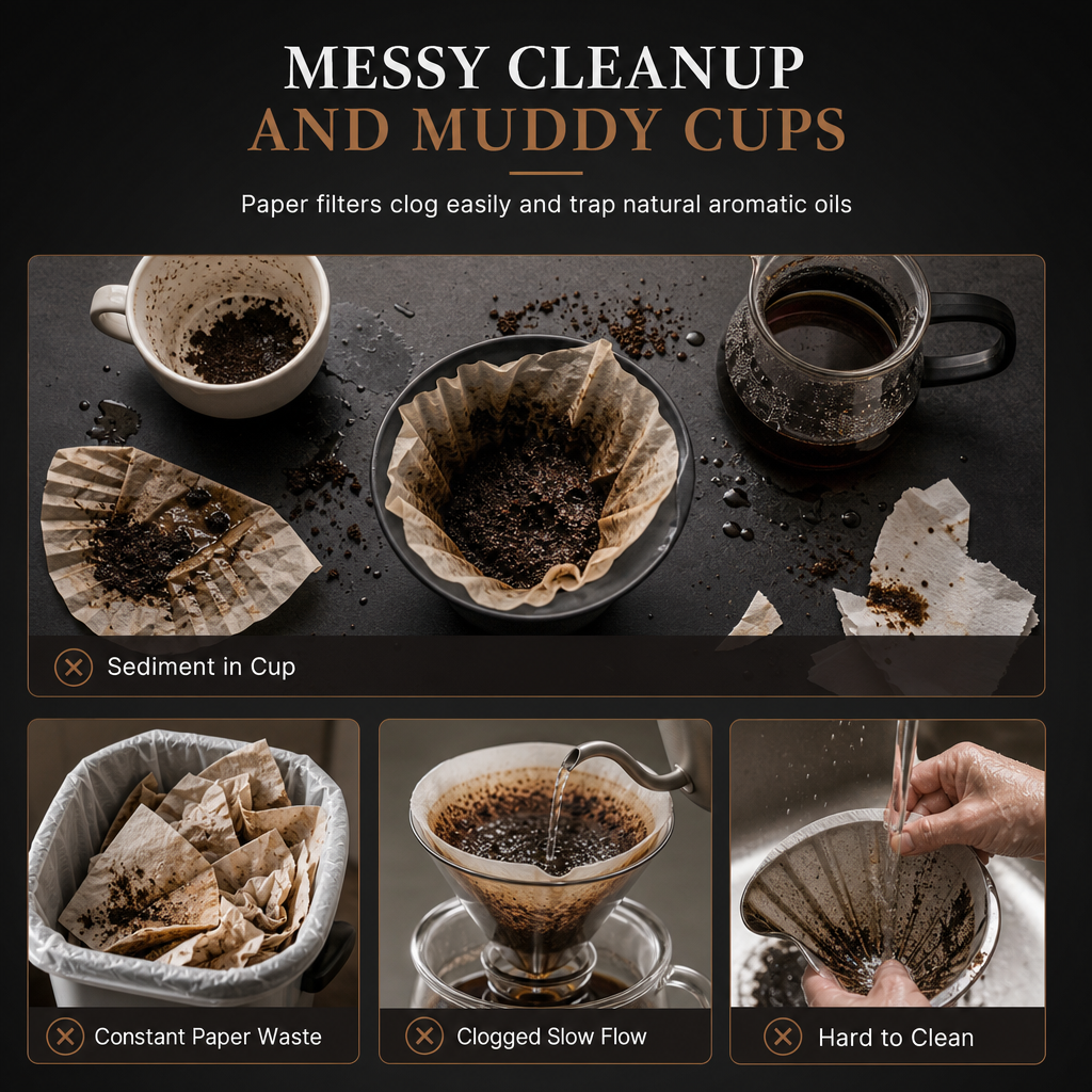 Reusable 304 Stainless Steel Double Layer Pour Over Coffee Filter Cone Drip Coffee Maker Funnel for 1 to 4 Cups