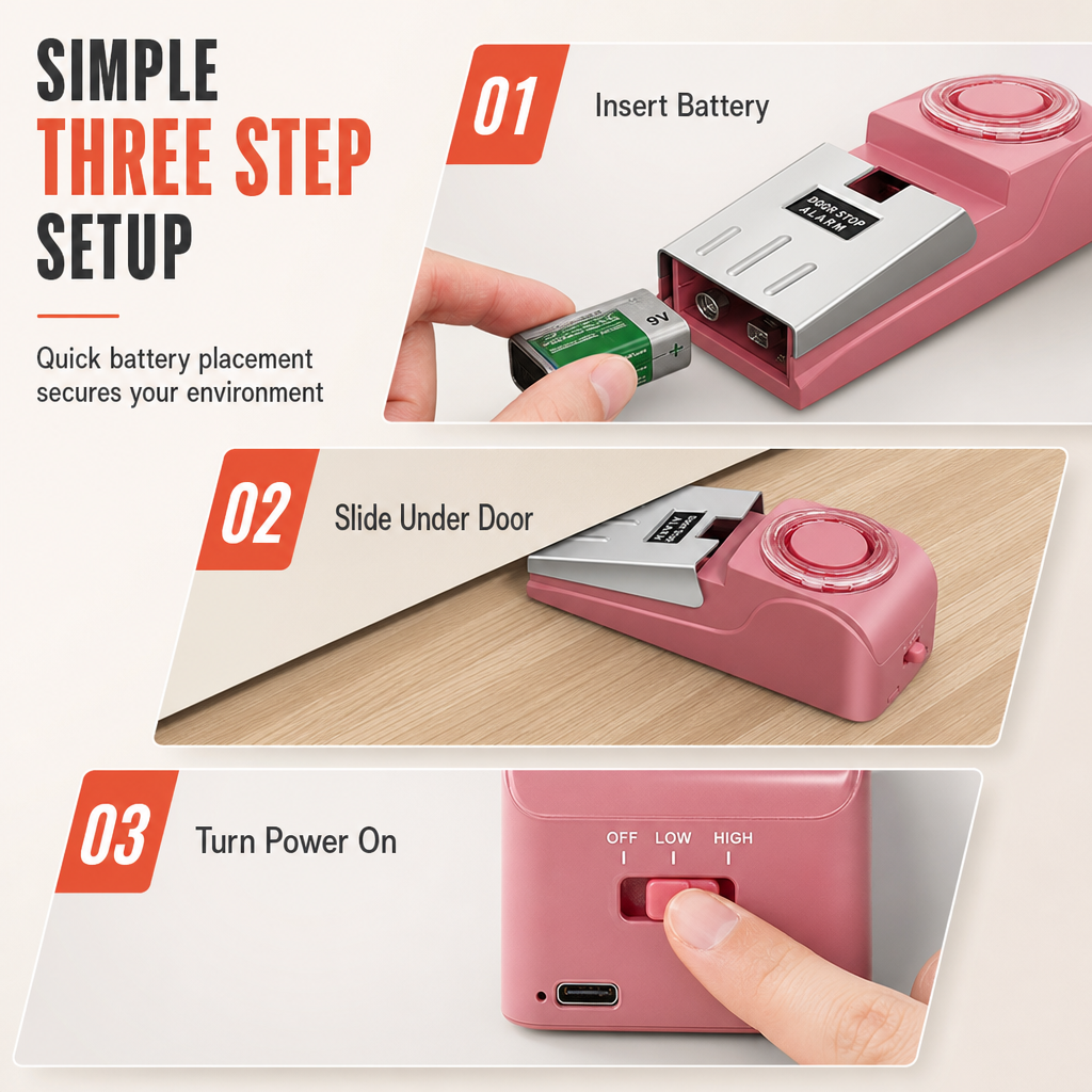 Portable Security Door Stop Alarm and Door Stopper Blocker with Siren for Home Hotel Travel and Personal Safety