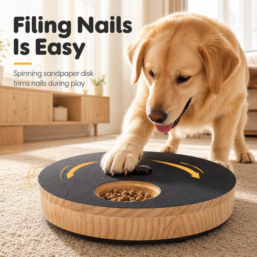 📢📢50% OFF !! ⏰Round Wooden Dog Scratching Board with Rotatable Treat Dispenser and Pet Nail File Pad